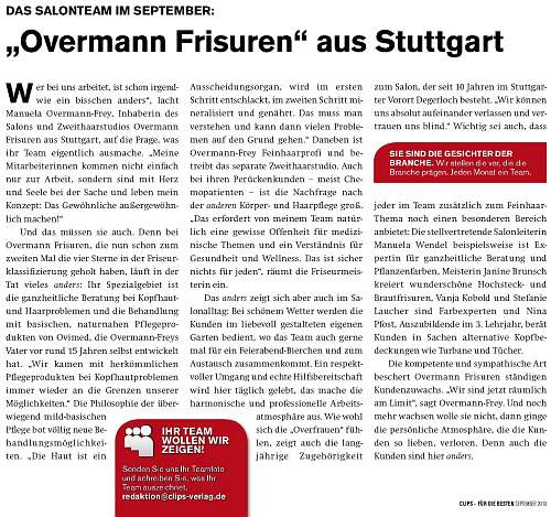 Friseurmagazin-Clips-Artikel über Overmann Frisuren