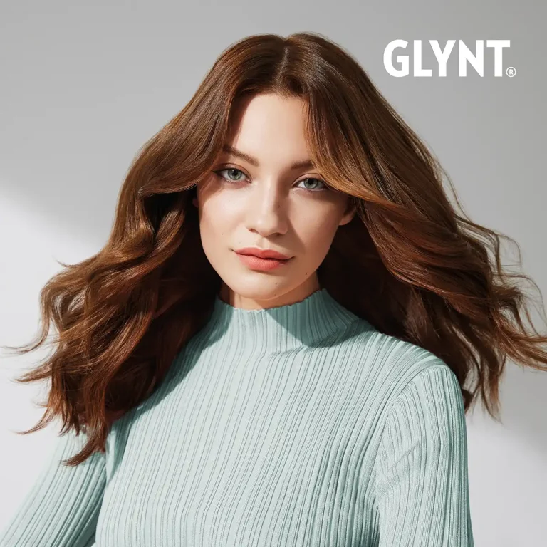 GLYNT®-Model „Lea“ mit braunen Haaren, die frontal in die Kamera schaut